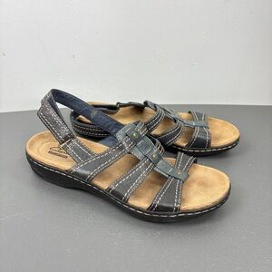 Clarks Women's Black Strappy Leather Slingback Sandals